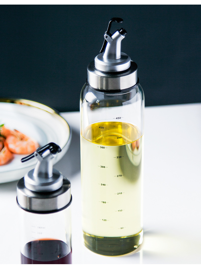 Porcelain color beauty creative glass oil can press the drip tight caster household kitchen soy sauce, vinegar, olive oil bottle