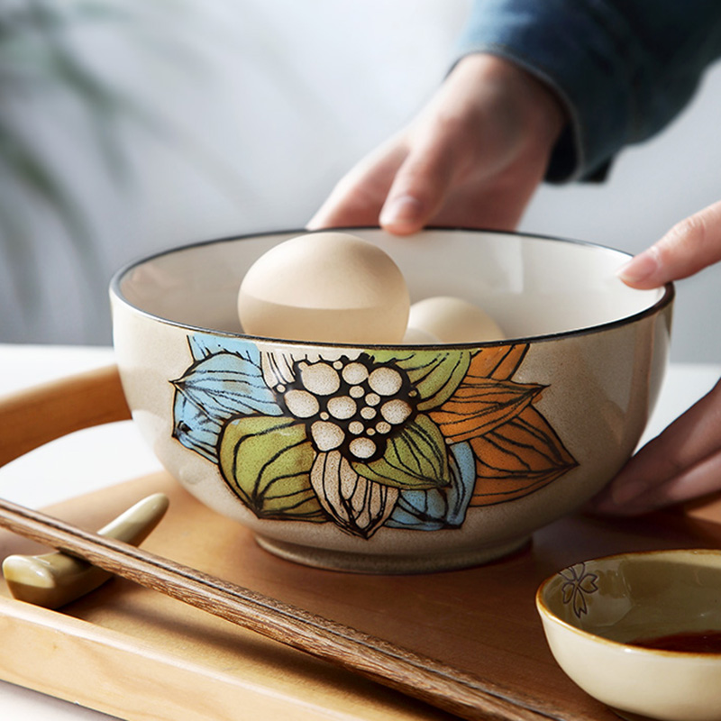 Hand-painted large soup bowl beef ramen bowl commercial personality home vegetable bowl eating powder bubble noodle bowl ceramic salad bowl