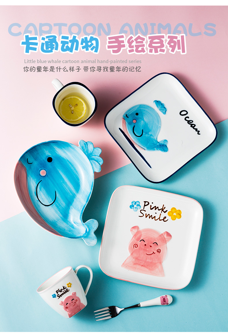 Porcelain color beautiful, lovely animal model ceramic bowl dishes suit creative household breakfast tray express to use children tableware