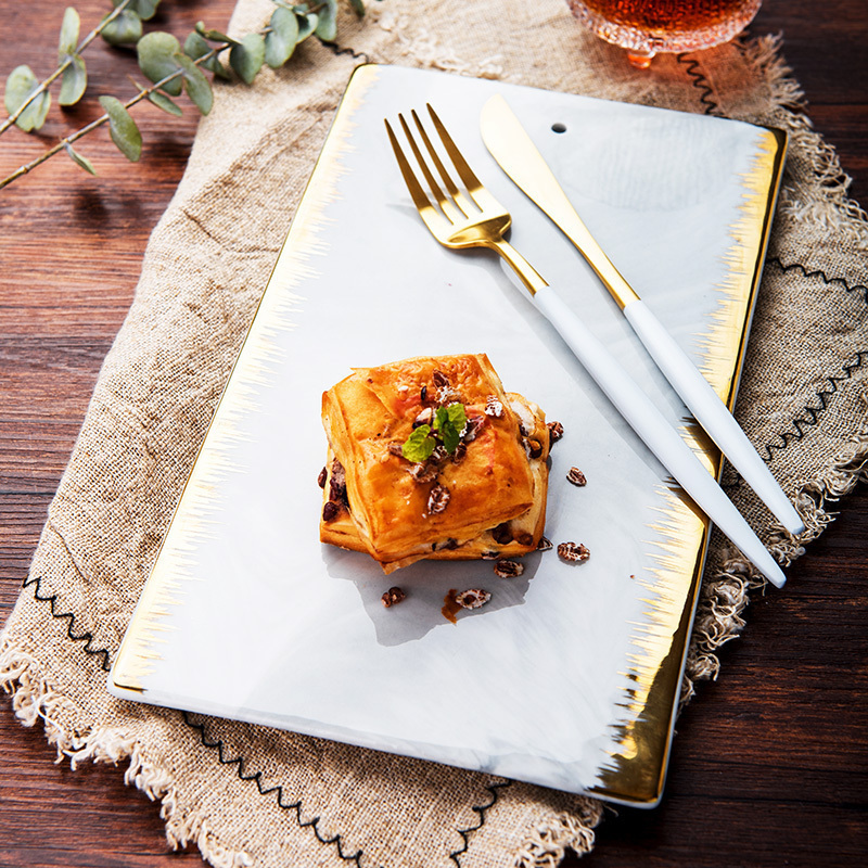 Creative gold - plated continental plate of fruit chopping block, cutting board, ceramic flat rectangular plates of bread board