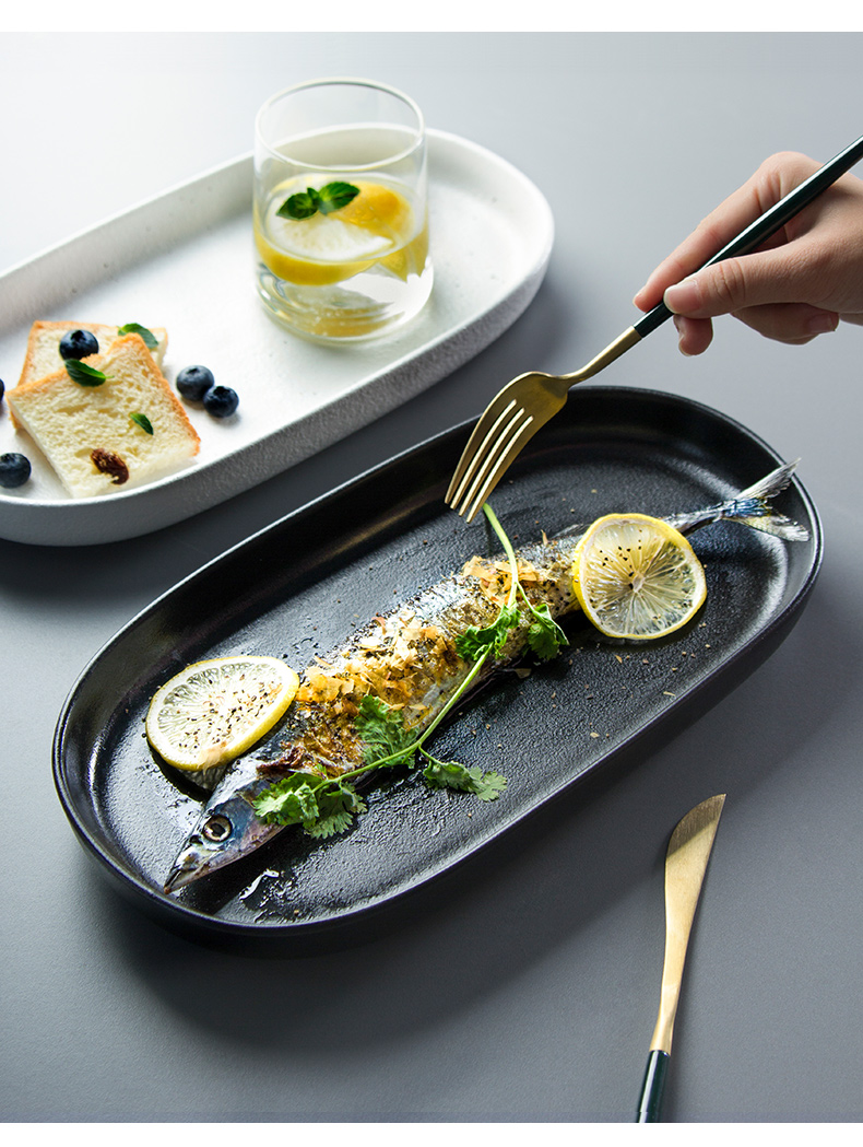 Porcelain color beauty Japanese simple ceramic plates rectangular fish dish home 0 creative posed the western food steak dish