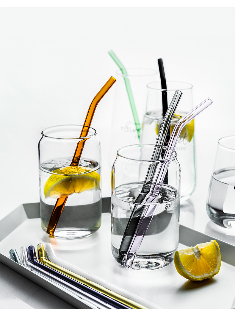 Porcelain color beauty Nordic ins creative transparent glass curved straw milk tea juice stained glass straw drinking straw