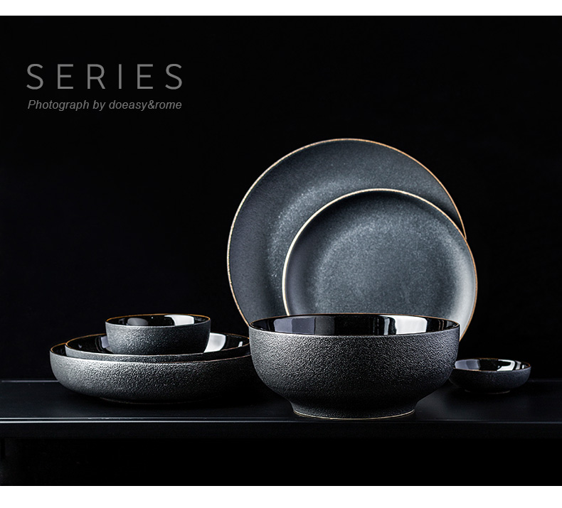 Porcelain color beautiful black up phnom penh ceramic tableware suit creative pasta dish bowl of salad bowl of soup plate western food steak plate