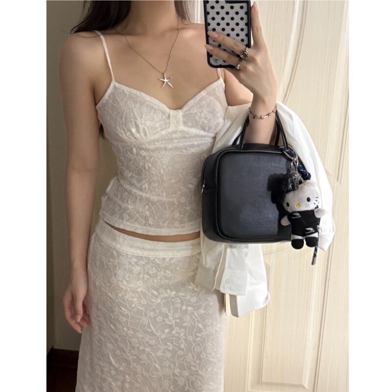 Placeorder Korean Niche Lace Set Camisole Sleeveless Top A-Line Skirt Two-Piece Set Placeorder Korean Niche Lace Set Camisole Sleeveless Top A-Line Skirt Two-Piece Set