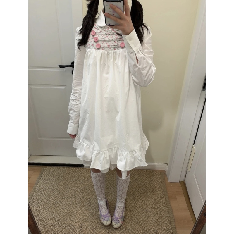 Placeorder Korean Niche Floral Napoleon Patchwork Dress for Women, Autumn Loose Versatile Mid-Length A-Line Dress