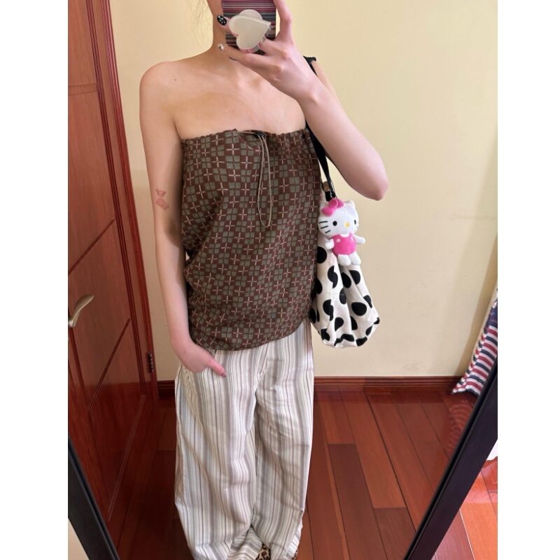 Placeorder Korean Niche Design Plaid Versatile Straight Skirt That Can Be Worn in Multiple Ways with Drawstring Tube Top