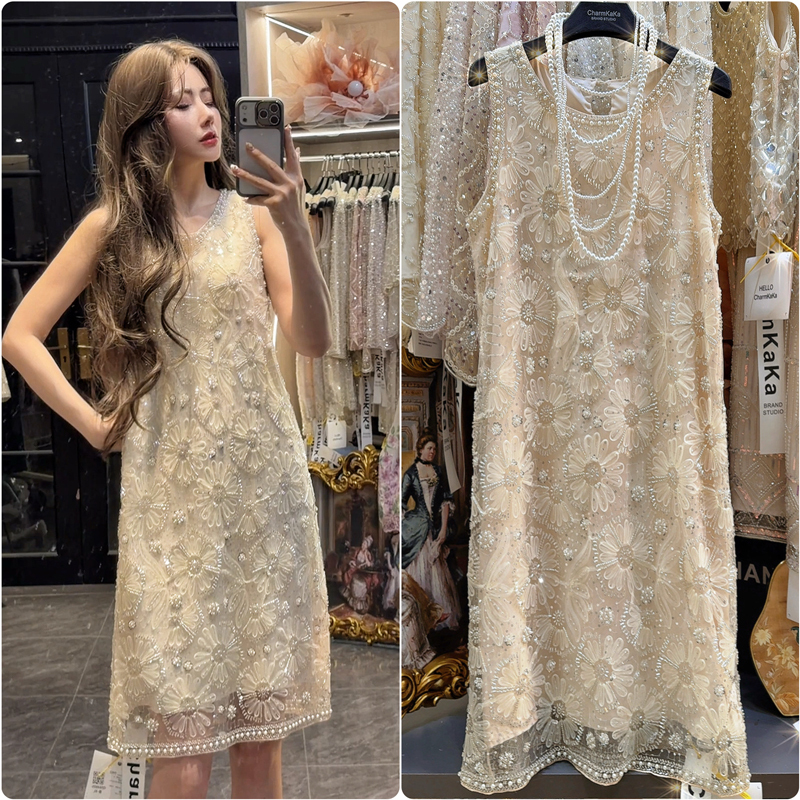 【Jianghuai Rain】64605 Heavy Beaded Vest Dress Plus Size Fat mm Formal Dress