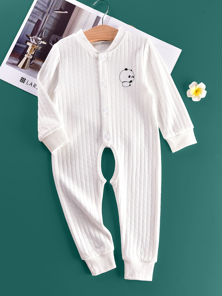 Baby sleeps with clothes in spring and autumn wearing baby open gear underwear for autumn clothes pure cotton one-piece clothes climbing clothes and pajamas
