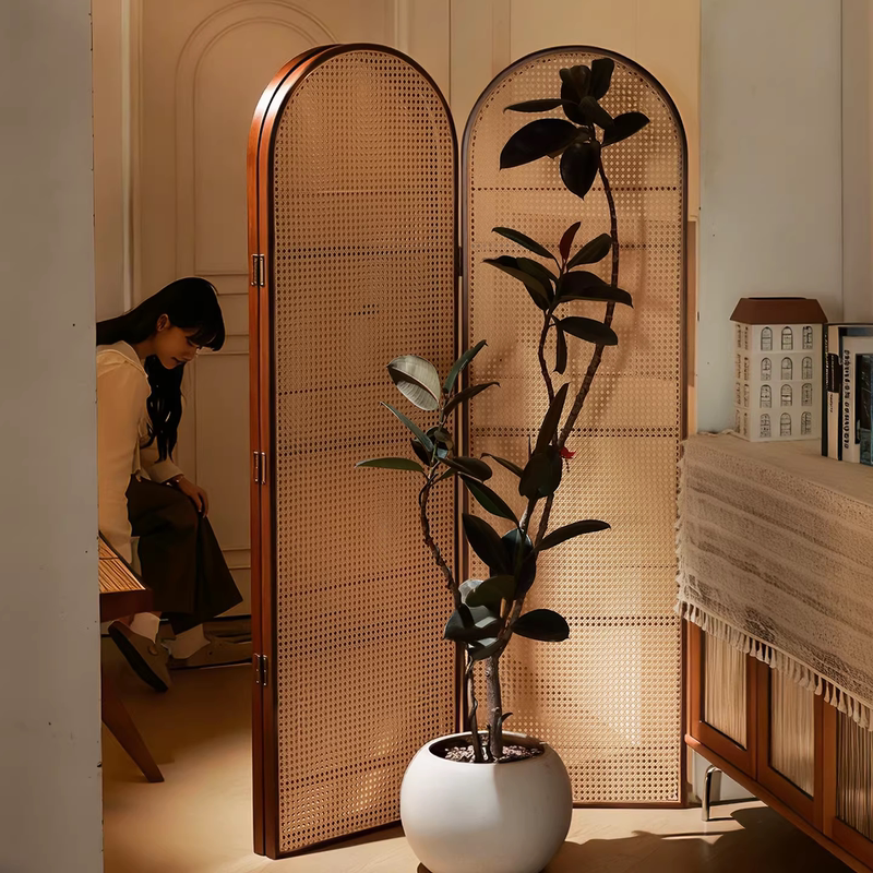 Rattan Screen Partition Wall, Foldable Vintage Living Room Entryway Movable Solid Wood Corner Shelf, New Storage Bookshelf, Chinese Style