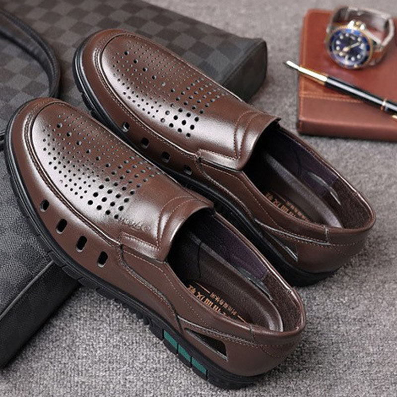 High Quality Quality Middle-aged Men's Hollowed-out Sandal Sandals Shoes Mid Aged Male father Grandfather Breathable Sandals