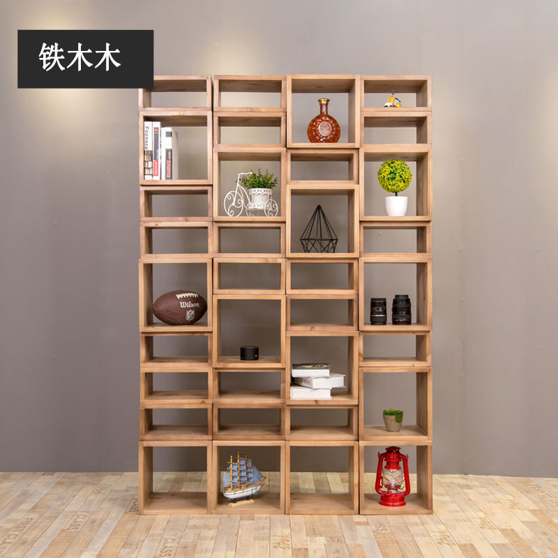 Nordic retro solid wood bookshelf free combination shelf loft bookshelf product creative display shelf combination