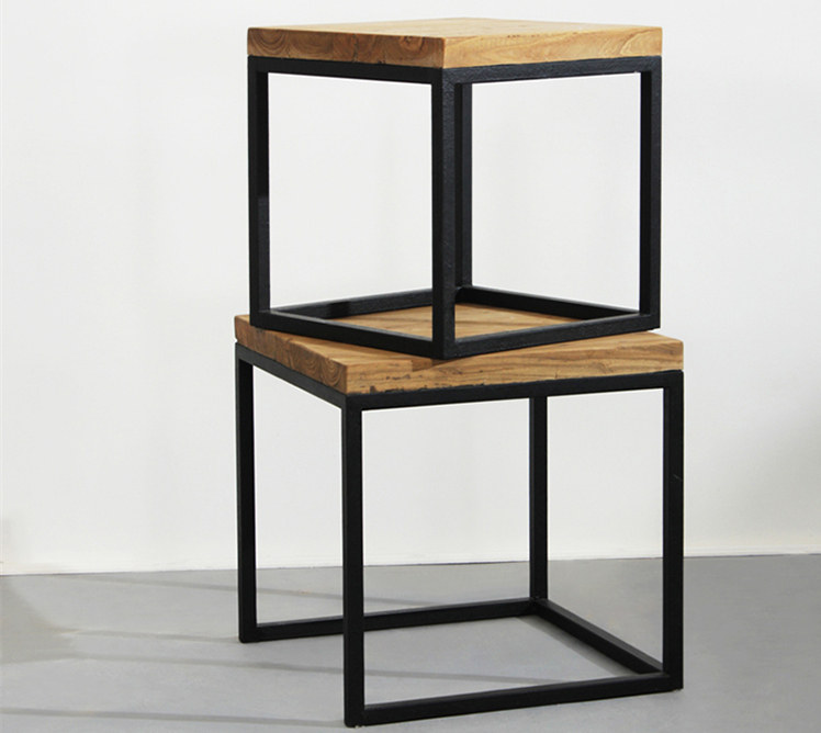 LOFT American country wrought iron solid wood tea table side set bedside table sofa phone small wooden table creativity