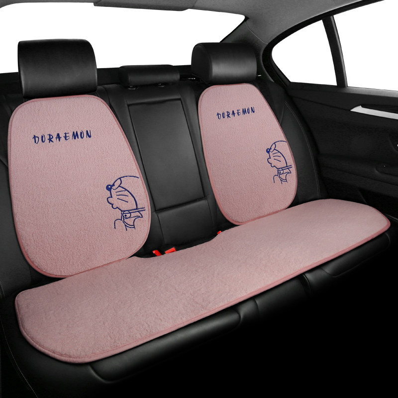 Car seat cushion winter plush cartoon cute female lamb velvet warm non-slip half-pack front and rear seat cushion car cushion