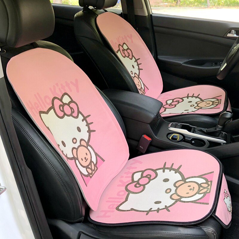 Cartoon car seat cushion linen cotton and linen non-slip free car cushion cute female kawaii summer four seasons universal seat cushion