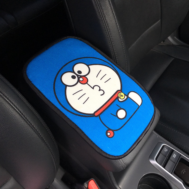 Front Row Car Central Armrest Pad Protective Cover Cartoon Cotton Linen Four Seasons Cute Female Car Decoration Car Interior Supplies