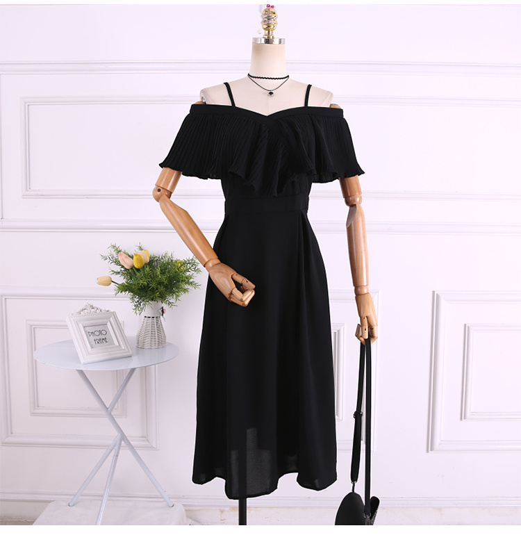 Mùa hè 2018 phiên bản Hàn Quốc của những quý cô khí chất mới xếp li quây từ cổ áo sling trong chiếc áo dài nữ 	váy hạ eo	