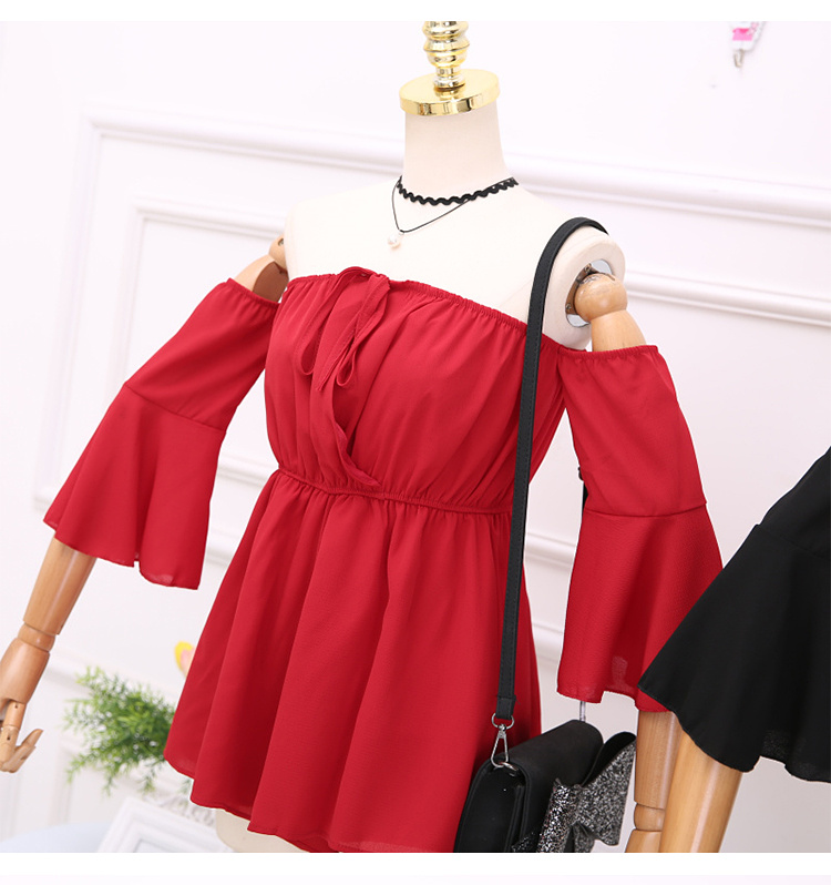 2018 mùa hè mới phong cách kỳ nghỉ màu rắn từ cổ áo quây trumpet tay áo eo tie jumpsuit bãi biển váy quần 	váy ôm eo xòe	