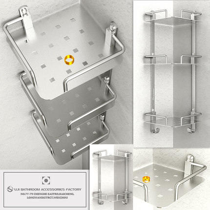 Free hole thickened space aluminum bathroom shelf Powder room shelf Square corner rack Bathroom hardware wall hanging