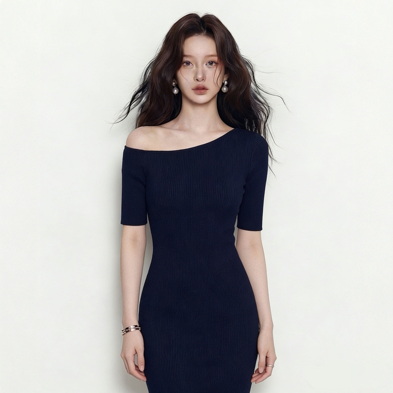 Off-The-Shoulder Dress That Covers the Arms, Black One-Shoulder Dress, Elegant Hip-Hugging Sexy Hot Girl Mini Dress for Women in Summer