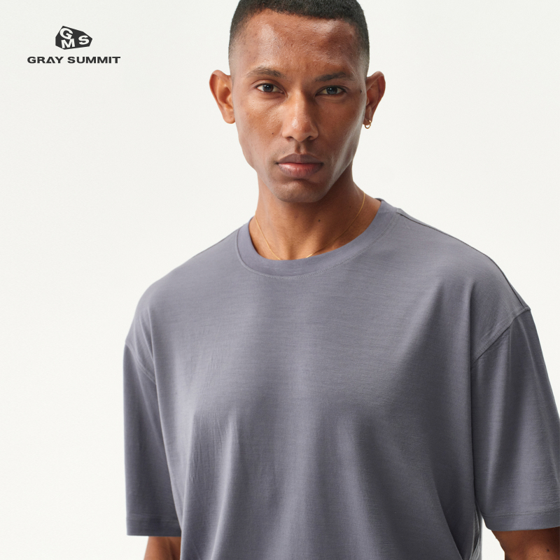 Gray Summit Rare 15.5 Micron Gold Wool Antibacterial and Sweat-Wicking Short-Sleeved Business Bird Frame T-Shirt for Men