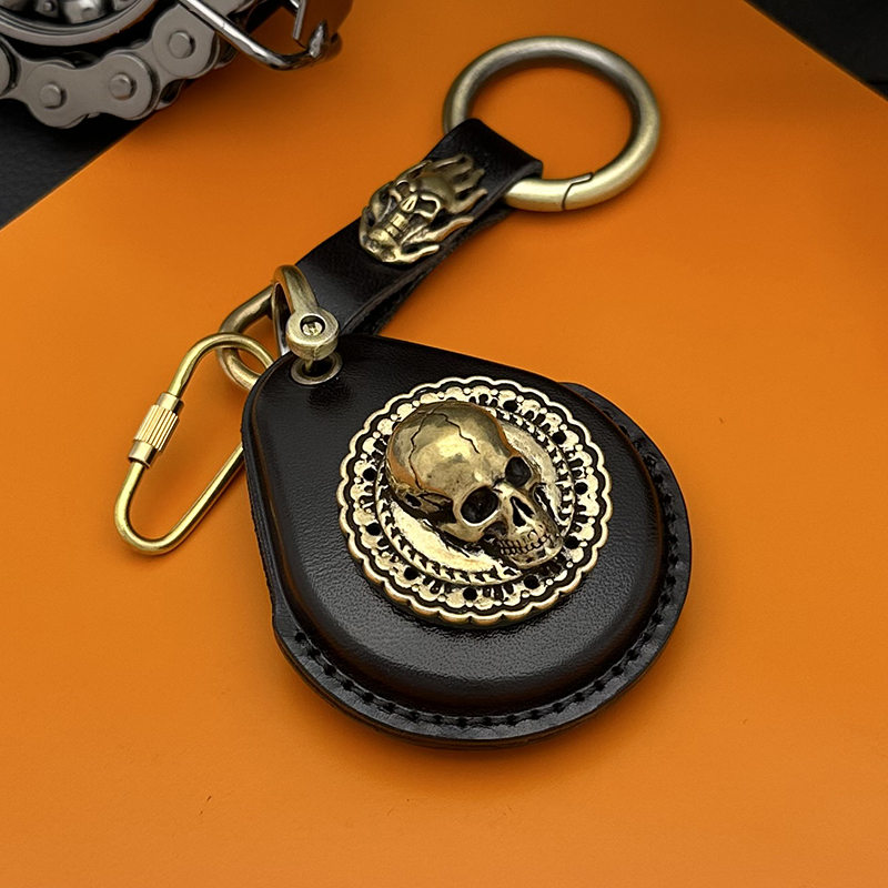 Harley Motorcycle Genuine Leather Vintage Copper Logo Key Cover X48 883 Fat Boy Sensor Keychain Cowhide Leather