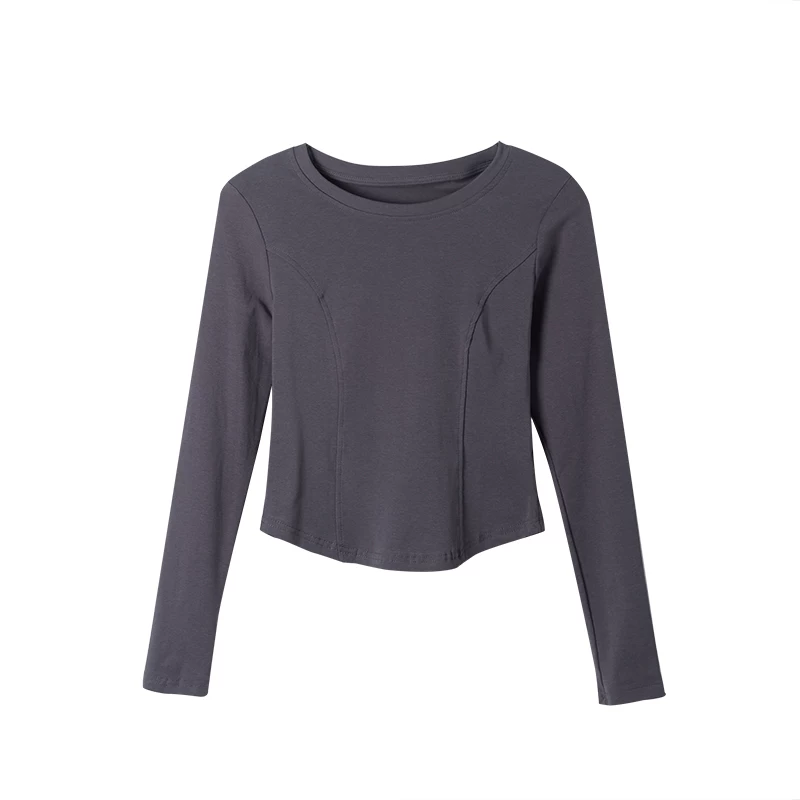 Осень базовый body-friendly дизайн белый лонгслив, 2022 год, slim fit, тренд сезона