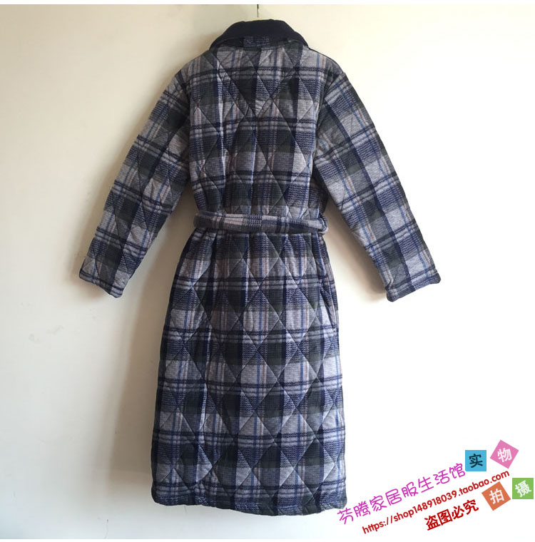 Fenton quilted pyjama nam mùa đông mới dày ba lớp cộng với áo choàng nhung nhung dịch vụ nhà áo choàng dài áo choàng tắm đồ pijama nam