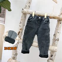 2020 winter clothes new children plus velvet padded jeans girls baby elastic casual denim cotton pants 1-7 years old