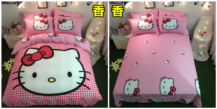 Cotton Hello Kitty bốn mảnh cô gái tim quilt cover sheets cotton phim hoạt hình kt mèo trẻ em giường trampoline ba mảnh