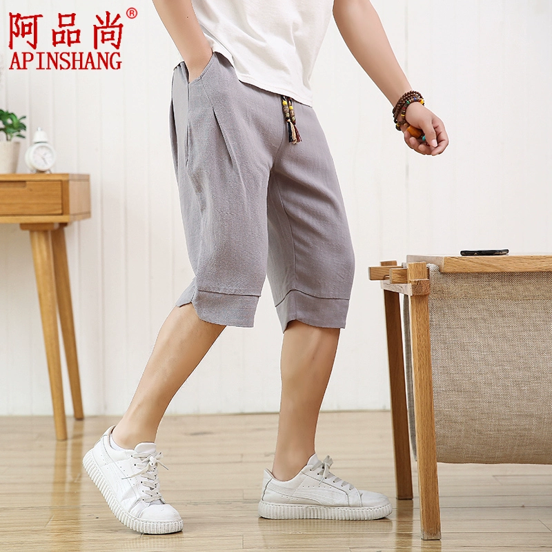 Quần short vải lanh kiểu Trung Quốc mới cỡ lớn nam Nhật Bản rộng rãi cotton và vải lanh thường được cắt quần thể thao quần Harem đi biển - Quần short