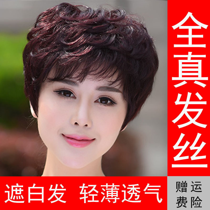 Wig for Women with Short Hair, Real Human Hair, Full Wig for Middle-Aged and Elderly Women, Full Head Wig, Natural Hair Style, Mom Style Wig for Women with Short Hair, Real Human Hair, Full Wig for Middle-Aged and Elderly Women, Full Head Wig, Natural Hair Style, Mom Style