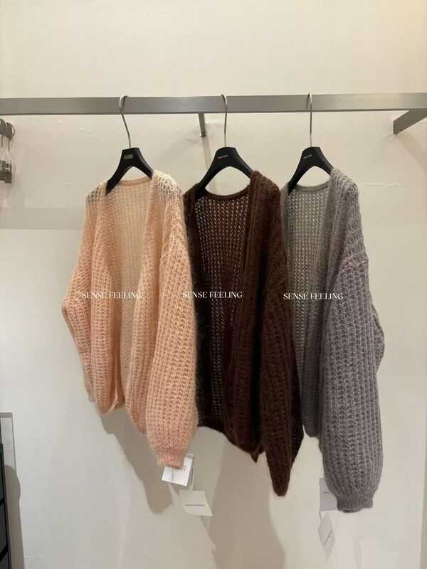 Sensefeeling Mohair Loose Outerwear, Gentle and Lazy Style, Soft and Waxy Top, High-End Knitted Cardigan Sweater Sensefeeling Mohair Loose Outerwear, Gentle and Lazy Style, Soft and Waxy Top, High-End Knitted Cardigan Sweater