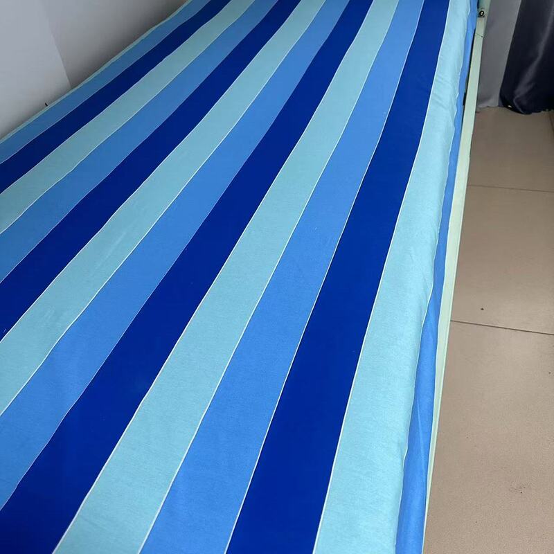 Pure Cotton Bed Bed Sheets Pillowcase Blue and Green Stripesd Student Staff Dormitory Bunk Bed Double Blue Striped Campus Single Bed Bed Sheets Pure Cotton