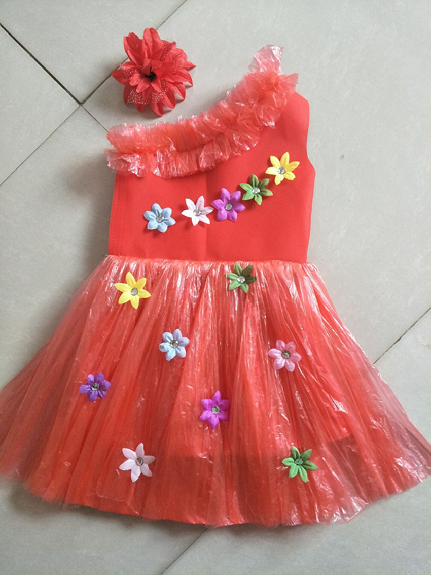 Mẫu giáo bảo vệ môi trường thời trang trẻ em trình diễn quần áo chất liệu tự làm cha mẹ trẻ em catwalk trang phục gói vật liệu miễn phí shop đồ trẻ em