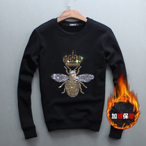 Hong Kong Tide Card Korean Version Autumn Winter New Crown Small Bee Bronzed Drilling Water Drill Mens Hooded Sweatshirt Loose With Cap Plus Fleece
