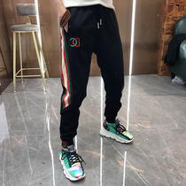 Tide Cards 2022 Autumn Winter Personality Fashion Colorful Splicing Small Feet Sport Long Pants Men Plus Suede Embroidery Casual Sweatpants