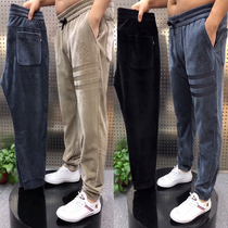 Tide Card Spring Autumn Mens Pants Large Golden Bull Jacquard Casual Pants Stripe Small Leggings Elastic Snowy Suede Elastic Waist Long Pants