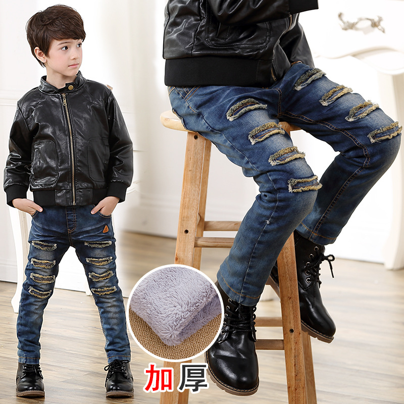 Quần jean bé trai 5-7-10 tuổi và quần trẻ em 9 quần cotton dày mặc 6 quần nhung mỏng 8 quần nhung 10 đồ bơi trẻ em
