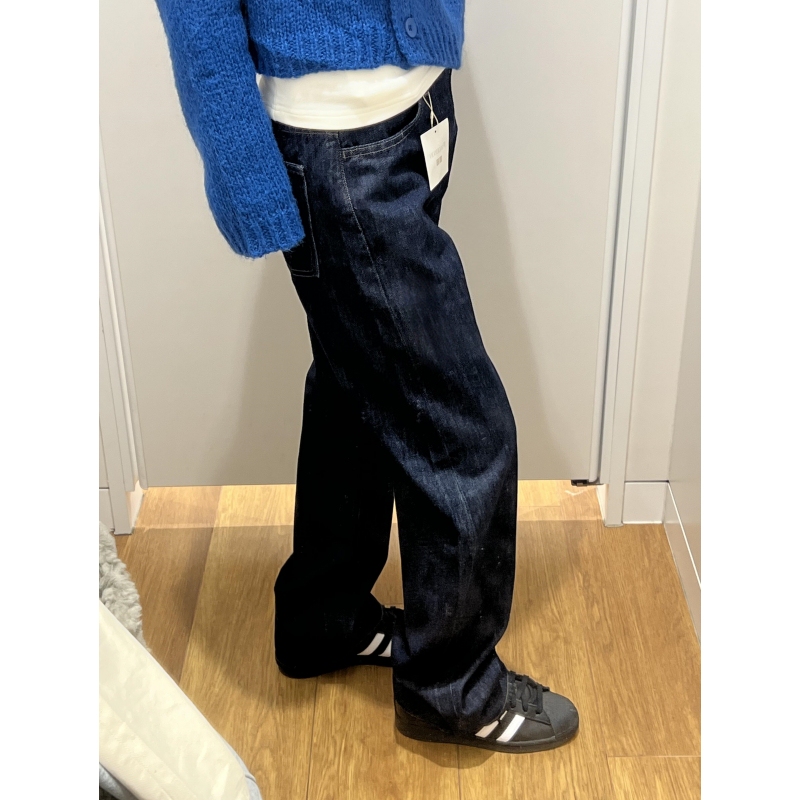 180cm Tall, 175cm Extended Length, Vintage Dark Blue Straight-Leg Jeans for Women, High-Waisted, Slimming, Narrow Wide-Leg Floor-Length Pants