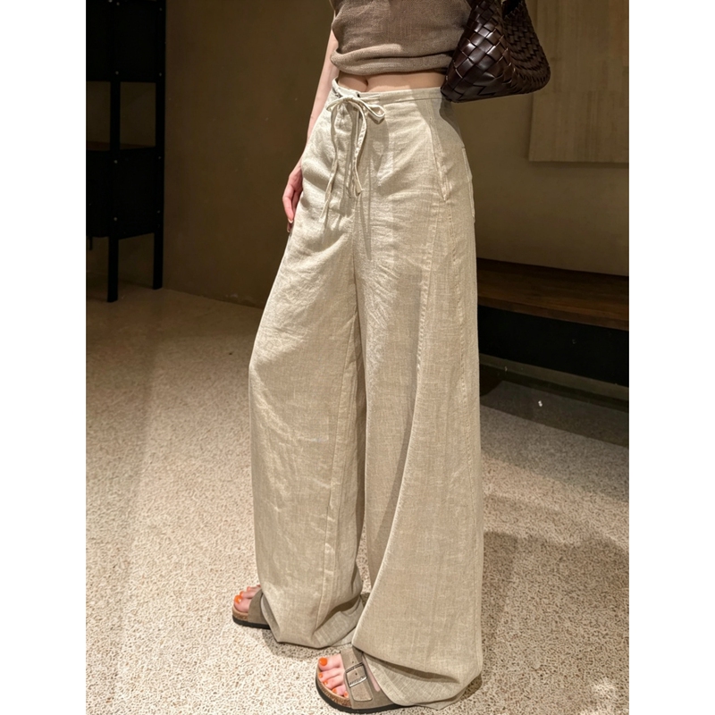 180cm Tall, 175cm Extended Length, Natural Linen Wide-Leg Pants for Women, Loose Fit, Slimming, Old Money Style, Drapey Linen Pants, Casual Pants