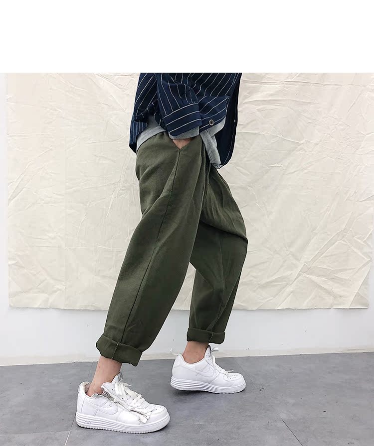 Danielandzee 18 mùa thu hoang dã co giãn eo micro-span lỏng nước rửa quần rắn màu vải quần thường quần thô nam