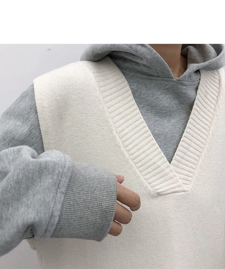 Danielandzee 18 mùa thu retro đen trắng xám ba màu cổ chữ V rộng rãi đan len vest nam đồ vest nam