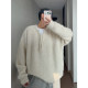 Dannyandzee spring retro all-match solid color brushed drawstring design round neck pullover sweater for male couples