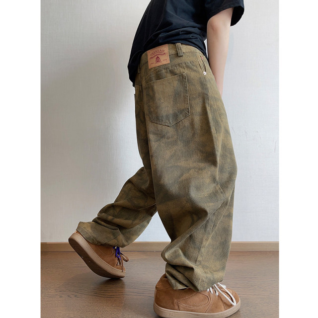 Dannyandzee spring retro 330g twill canvas army green tie-dye old workwear machete pants for men INS