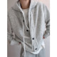 Dannyandzee winter thickened solid color hooded loose versatile layered button thick sweater jacket for men