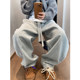 Elastic waist ribbon solid color woolen scimitar pants