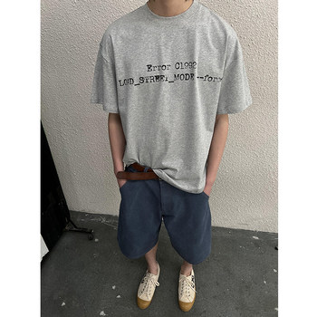 Dannyandzee Summer Retro Versatile Loose 220g Heavy Code Letter Print Distressed Short-Sleeve T-Shirt for Men