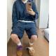 Dannyandzee spring retro all-match lazy blue and black henley collar long-sleeved shorts striped suit for men INS