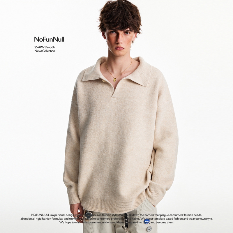 Nofunnull American Retro High-End Seagull Collar Knitwear for Men and Women in Autumn and Winter Loose Pullover Warm Knitwear