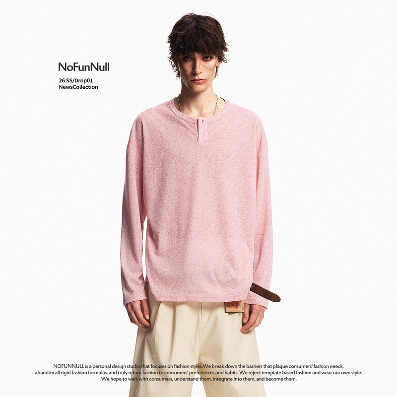 Nofunnull American Old Money Style Linen Long-Sleeve T-Shirt for Men and Women, Spring Casual Base Shirt, Henry Collar Long-Sleeve Trendy Top